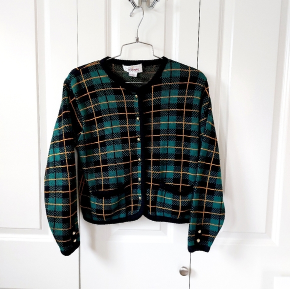 Worthington Sweaters - 1980s Plaid Christmas Cardigan‎ "Ugly" Sweater Petite Medium Worthington Preppy